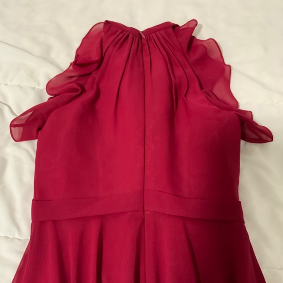 Chiffon dress with A-line scoop tea-length with cascading ruffles - Picture 3 of 8